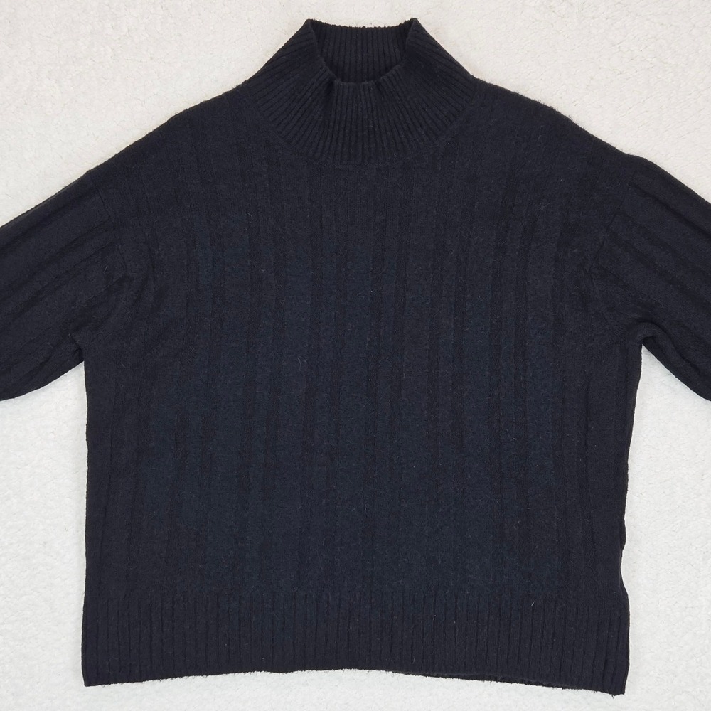 J.Crew Women's Black Ribbed Mockneck Sweater Merino Wool Alpaca Blend‎ Small